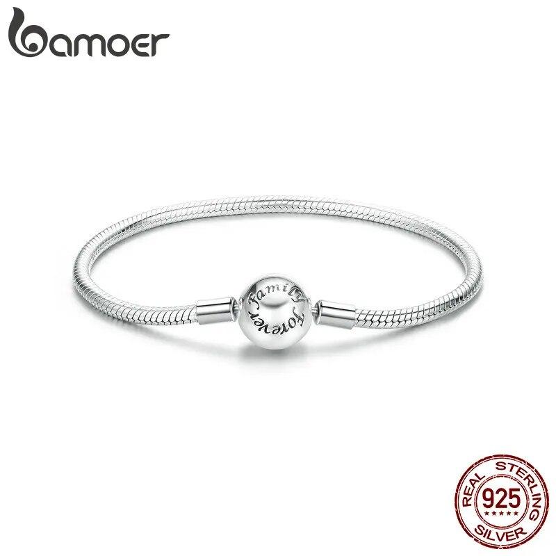 Bamoer 925 Sterling Silver Classic Family Forever Snake Chain Bracelets for Women Fine Jewelry 14CM 17CM 19CM
