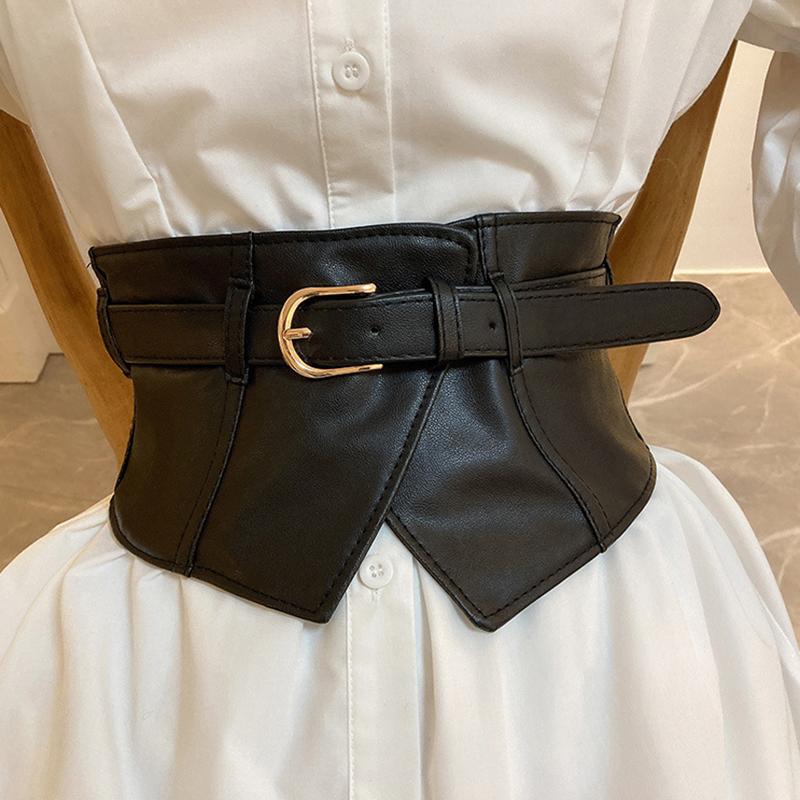 Fashion PU Leather Wide Belt Corset Lady Women Black Slim Body Front Zipper Bandage Waistband Elastic Decor Dress Suit Straps