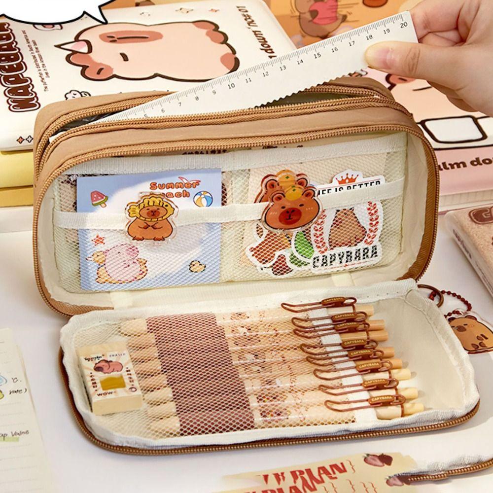 Detachable Pencil Case Capybara Stationery Storage Pouch Pen Bag for Office School Supplies
