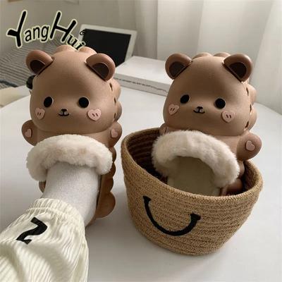 Женские тапочки с изображением кролика из мультфильма, плюшевые, шерстяные, теплые, на платформе, домашние, хлопковые, съемные, зимние, сандалии на плоской подошве, 2024, новая мода