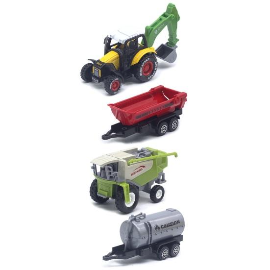 4 шт./компл. 1:55 игрушечный фермерский трактор с задним ковшом, подвижными шарнирами, реалистичный комбайн для малышей, модель грузовика, игровой набор, подарок для мальчиков