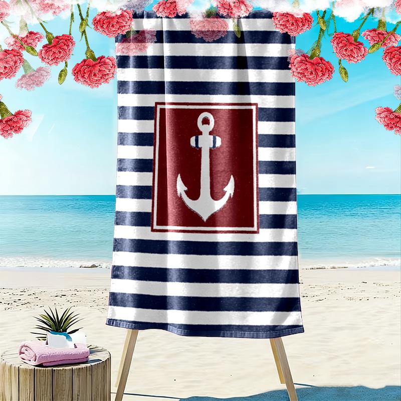 Nautical Theme Print Beach Towel, Large Soft Quick Dry Towel for Beach Camping Swimming