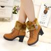 Fashion 2024 Winter Rhinestone Thick Heel Fur Short Botas Mujer Solid Colour Front Lace Up Non-slip High Heel Big Size Shoes for Women