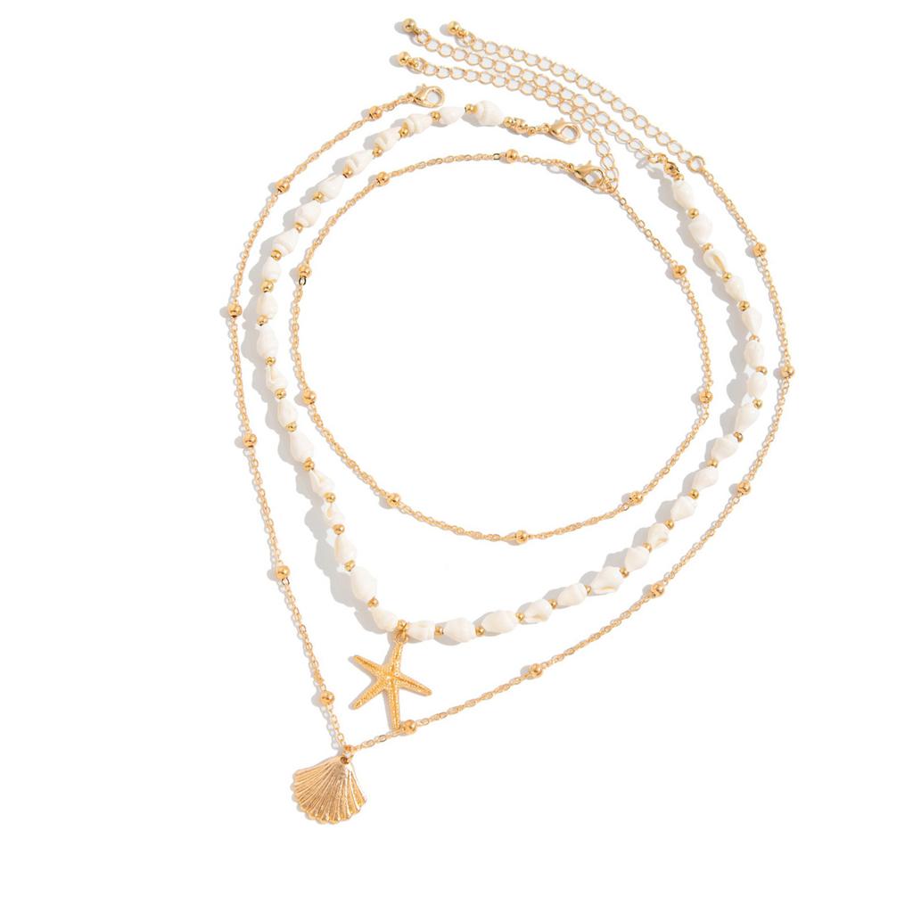 Bohemian Seashells Starfish Pearls Necklace Set Adjustable Tassels Clavicle Chain Beach Jewelry Accessory for Women