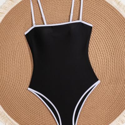 Новый съемный плечевой ремень в цвет, слитный купальник с контрастными черными и белыми вставками, ретро, сексуальный, облегающий слитный купальник
