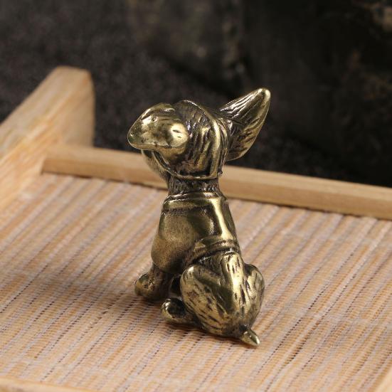 Brass Dog Figurine Vintage Puppy Model Mini Animal Metal Statue Sculpture Tea