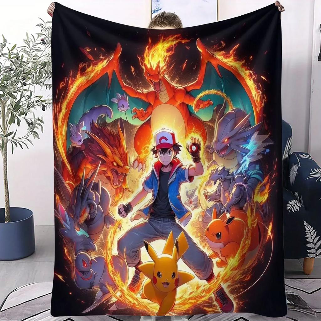 Pokemon Starter Pokemon Scenic Flannel Blanket Cartoon Anime Soft Warm Plush Throw Sofa Bed Couch Cover Camping Travel Fans Gift
