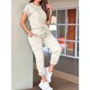 Spring Women's Casual Workwear Short Sleeve Top Tunic Lace-Up Jumpsuit