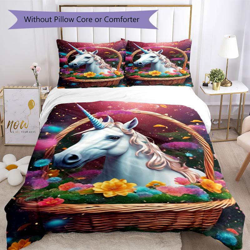 Beautiful Unicorn Bedding Set Breathable Duvet Cover with Pillowcases Decorative Bed Linen for Bedroom Home Decoration Birthday Gift