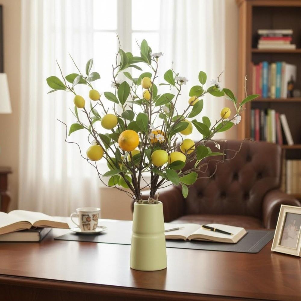 Green Leaves Lemon Fruit Branch with Flower Simulated Fruit Tree Living Room Porch