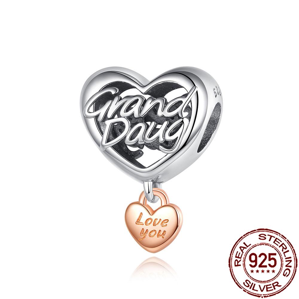 New Charms 925 Silver Sister Daughter Mum Mother Family Love Heart Beads Fit Origina Bracelet Necklace DIY Jewelry