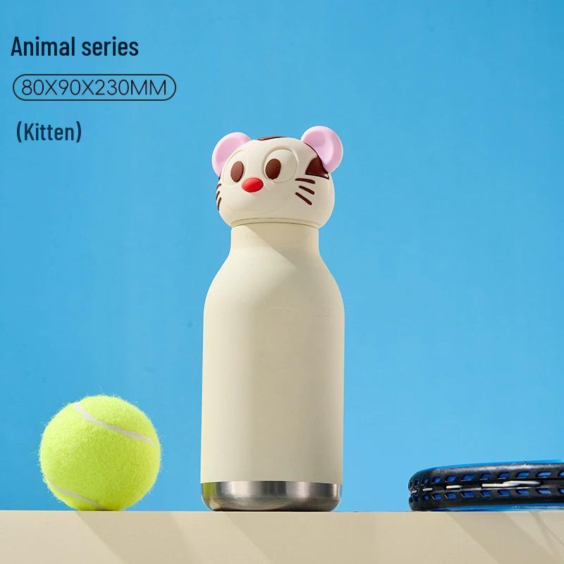 Детский термокружка объемом 450 мл с креативным дизайном в виде животных и крышкой в виде головы животного.