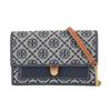 Сумка через плечо женская Tory Burch T Monogram с логотипом Double T, жаккардовая, на магнитной застежке, с цепочкой-плечевым ремнем, темно-синяя 149061-405