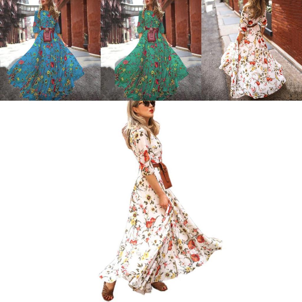 Women Sexy Long Sleeve Sundress Floral Printed Maxi Dress For Elegant Evening Events
