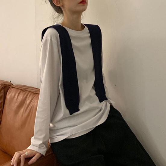 Женская нижняя рубашка с круглым вырезом, однотонная, с длинными рукавами, универсальная