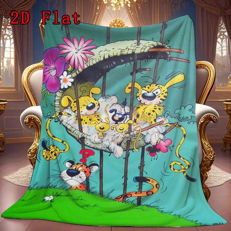 Marsupilami anime style 2D Flat Pattern Flannel Blanket High quality All Seasons Warmth and Comfort Perfect for Christmas Gifts.