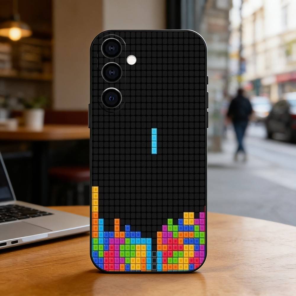 Retro Tetris Pixel Art Phone Case Black Silicone Soft For Samsung Galaxy A73,A72,A71,A70,A53,A52,A51