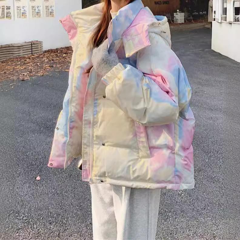 Осень и зима новая мода популярная уличная взрывная tie-dye свободная утолщенная теплая хлопковая куртка