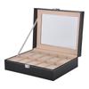 Флип-коробка для часов 10 слотов, витрина из искусственной кожи, коробки для хранения часов со стеклянной крышкой, черный цвет
