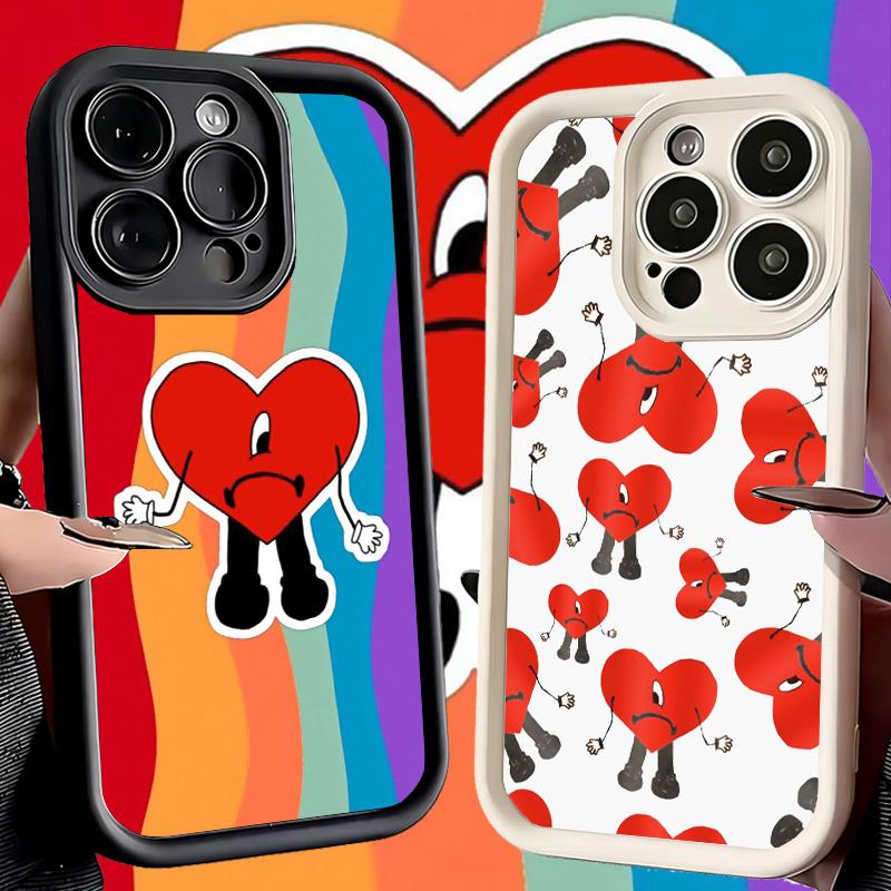 Чехол для телефона iPhone 17 Air 16E 15 16 Pro Max Bad Bunny Сердце Чехол 14 Plus 13 12 Mini Мягкий Силиконовый Fundas