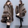 Woolen Hooded Shawl Large Fur Collar Plus Fleece Cape Coat Women's Clothing