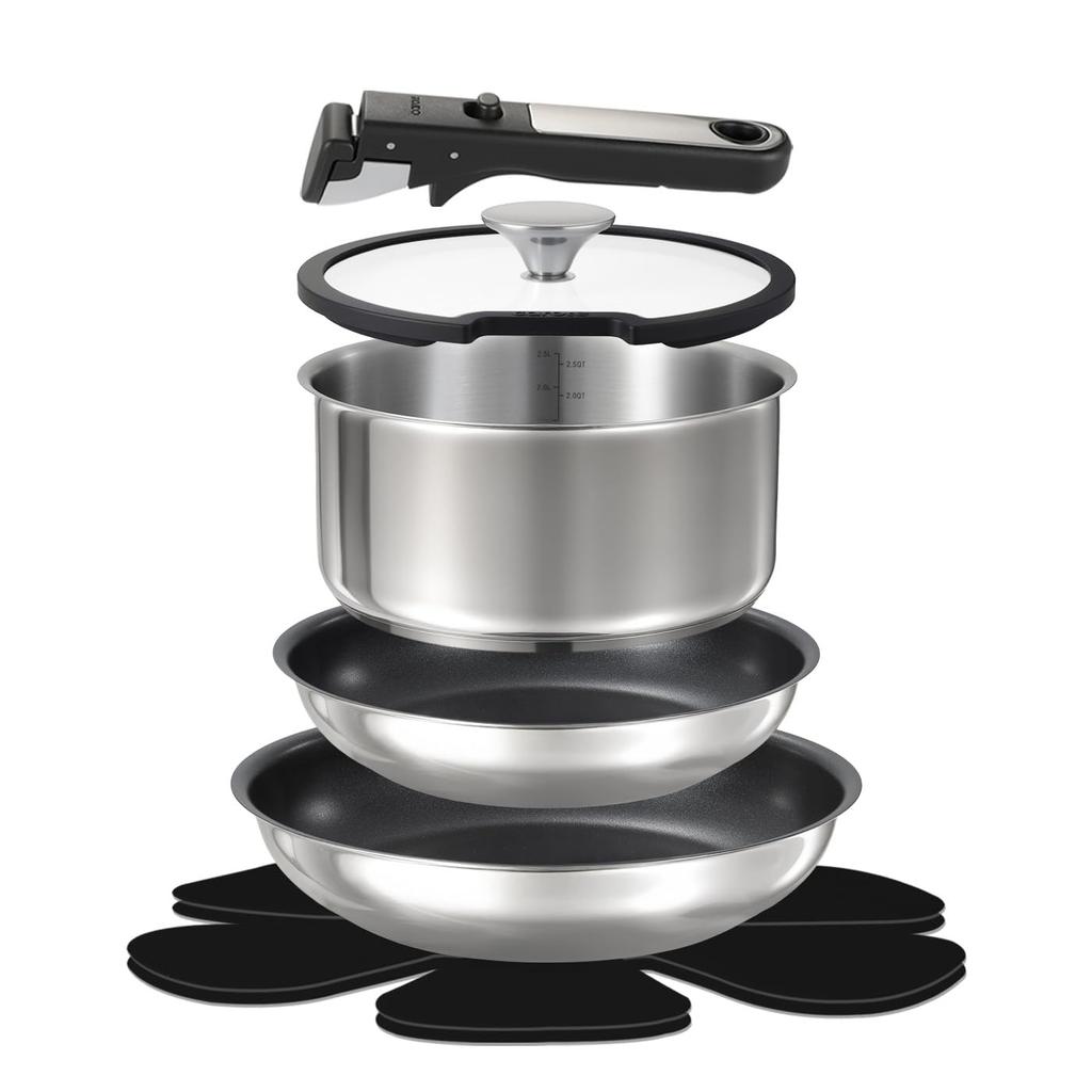 CAROTE Frying Pan 7 Stainless Dishwasher Titanium Free of PFOA and Other Harmful Warranty Set, Pieces, Steel, IH/Gas Compatible, Safe, Coating,