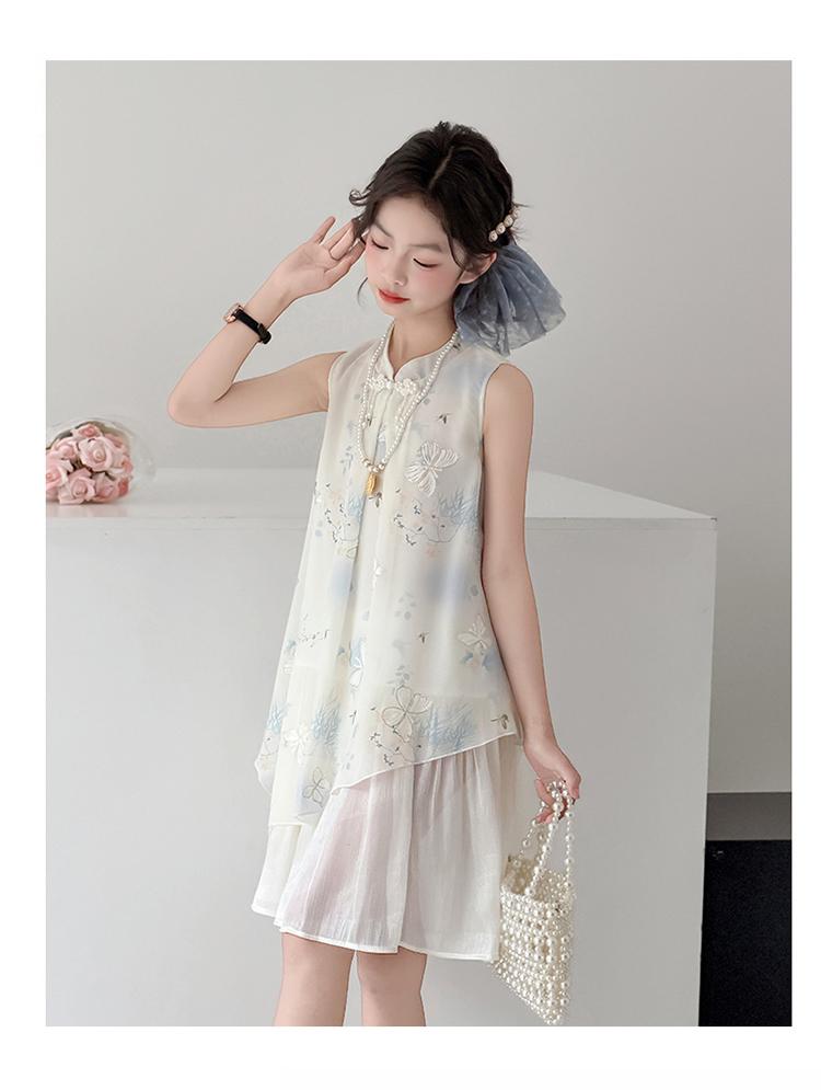 Girls' Summer Dress - Chinese Style Cheongsam Princess Skirt
