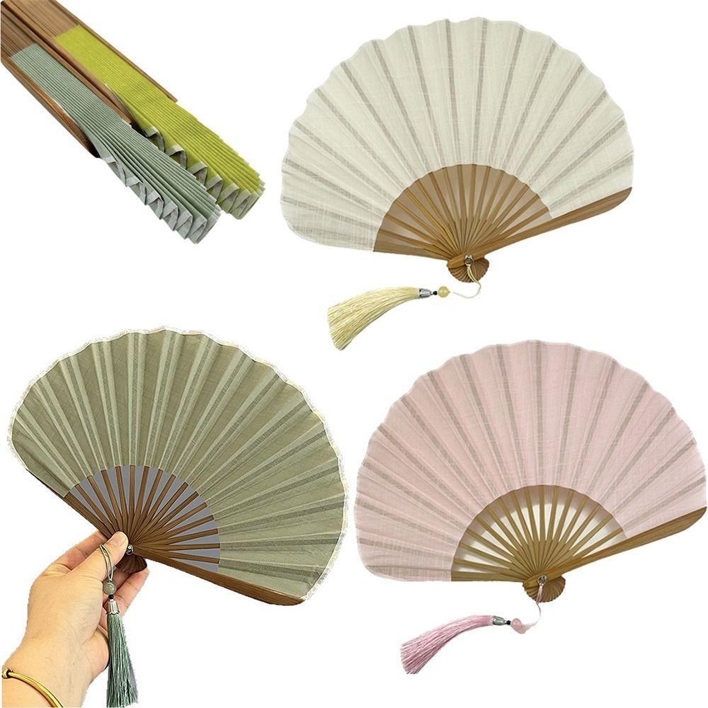 Bamboo Frame Folding Hand Fan Cotton Linen Cloth Retro Handheld Fan Dance Fan Chinese Style