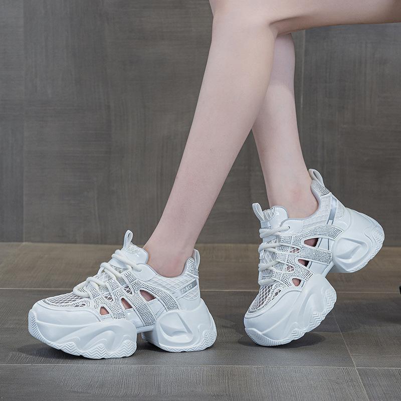 Модные 7 см сетчатые PU синтетические балетки летние женские массивные кроссовки тапочки платформа танкетка микрофибра кожа блестящие сандалии обувь