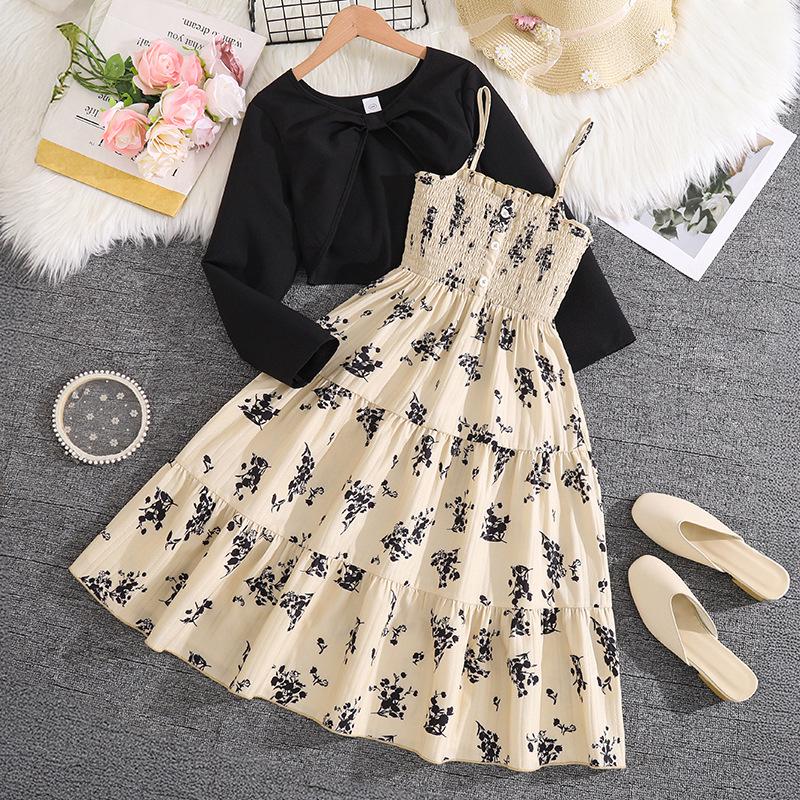 Сладкое летнее платье-майка для девочек с курткой с длинным рукавом, Осень 2025