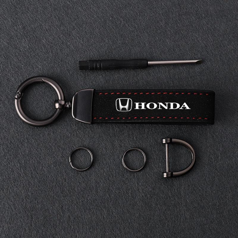 Suede Car Keyring Pendant Car Emblem Keychain For Honda Civic Accord Fit Jazz Pilot CRV Odyssey Passport City Vezel Accessories RF6