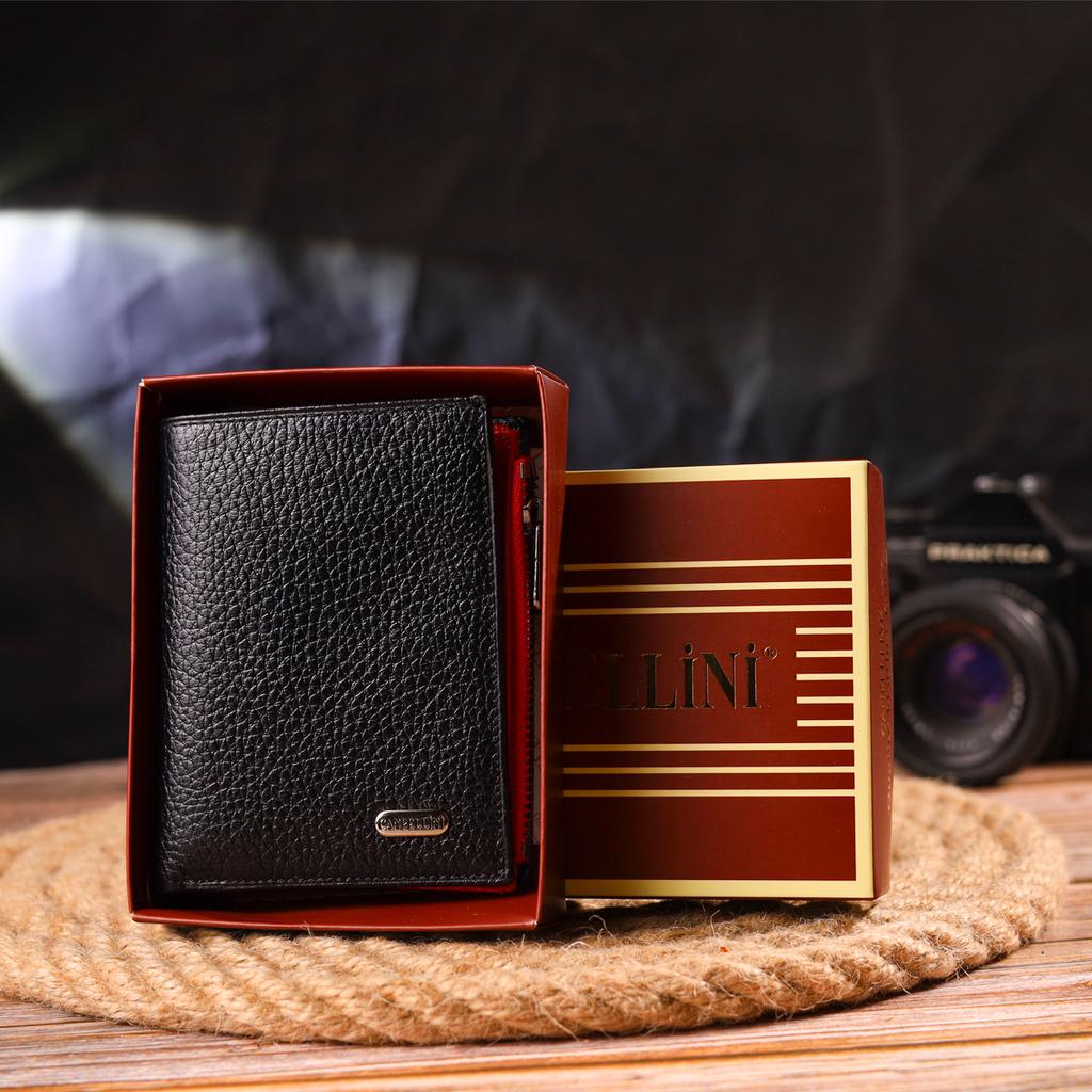 Вертикальный компактный Женский кошелек из натуральной кожи CANPELLINI Wallet 21670 Черный