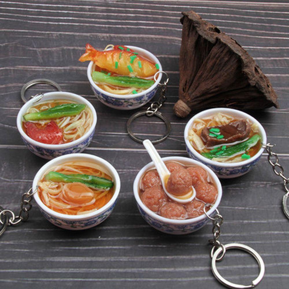 Porcelain Delicious Food Bag Pendant Noodle Keychain Simulation Food Bowl Keyrings Food Key Chains