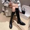 Knight Boots Women's Winter Small Round Head But Knee Long Boots Women's Buckle Fashion Flat Heel High Boots Long Boots Women