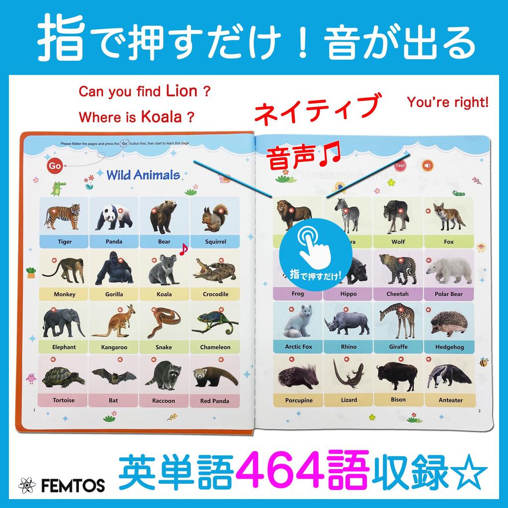 Femtos English Words Sound Book Learn Basic English Words Through Sound Montessori Talking Book 6 Picture Book with Sounds English Flash Cards