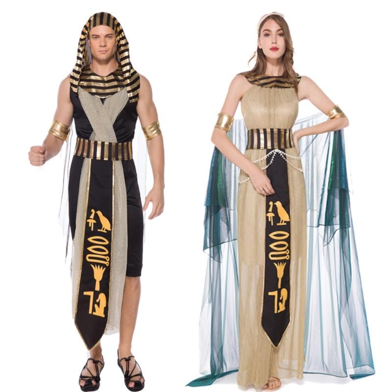 Egyptian Costume Set for Man Woman Dress Up Egyptian Collar Headpiece Wristbands Belt Halloween Cosplay Decoration