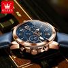 OLEVS 3632 Men Brand Watch Multi-functional Dial 24-hour Moon Phase Timekeeping 30m Waterproof Luminous Leather Strap Watch