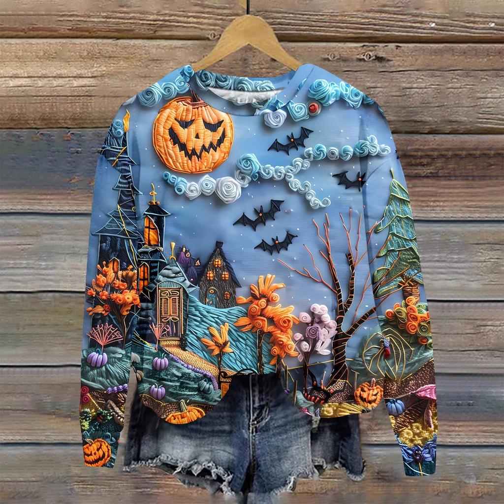 Женская мода повседневная толстовка с капюшоном с длинным рукавом и принтом на Хэллоуин