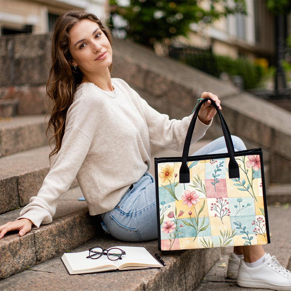 Floral Pattern Tote Bag Casual Daily Use Shoulder Bag for Shopping Travel Outdoor Commute Stylish Handbag for Women