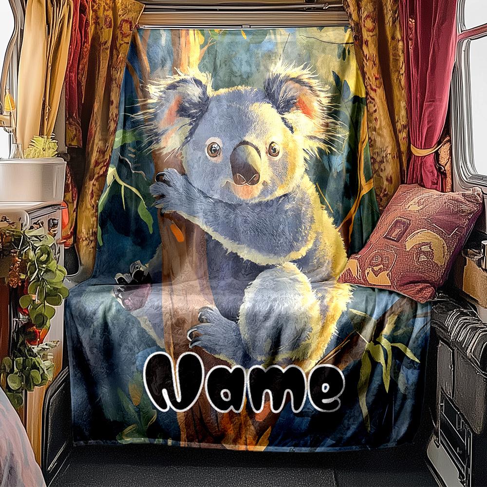 Koala Bear In Tree With Nature Background Blanketcustomizable With Your Namecomfortable And Stylish Perfect For Travel Beds Chairs Offices Sofas