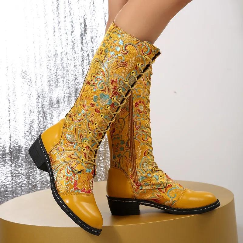 Fashion Lace-up Block Heel High Heel Mid-Leg Boots for Autumn and Winter New Women's Boots
