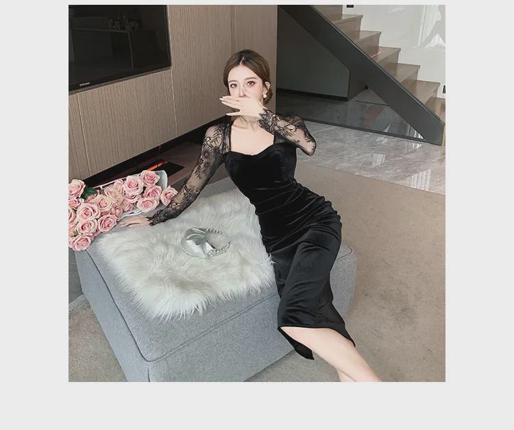 Платье-банкет в стиле знаменитости из кружева и бархата с приталенным кроем для женщин