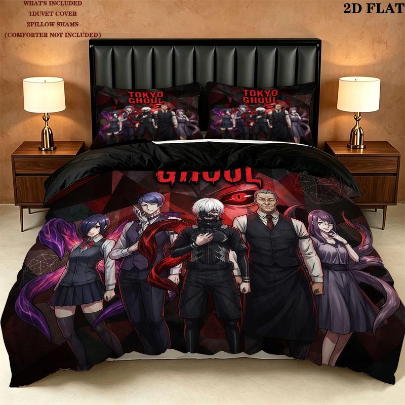 Tokyo Ghoul Pattern Bedding Quilt Set Quilt Cover Pillowcase Home Birthday Gift(1 * duvet cover + 2 * pillowcase, without core)