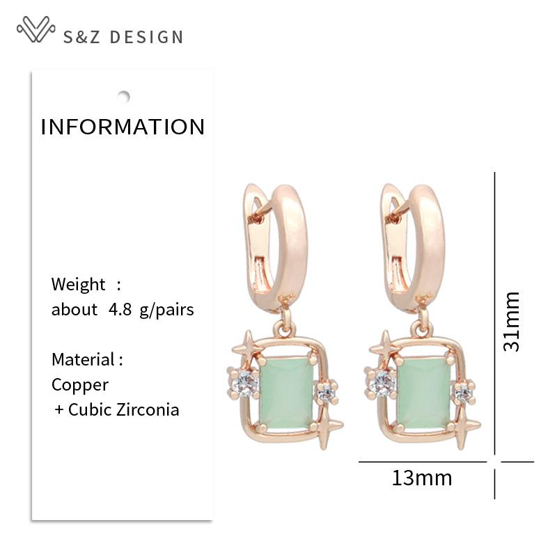 Fashion Elegant Rectangle Crystal Drop Earrings For Women Jewelry Rose Gold Color Zirconia Eardrop Gift