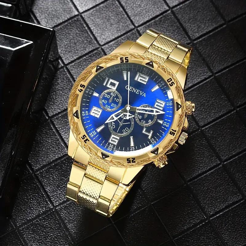 Blu-ray Symphony Glass Men's Watch Steel Belt Quartz Watch Digital Engraved Vacation Three-Eye Watch