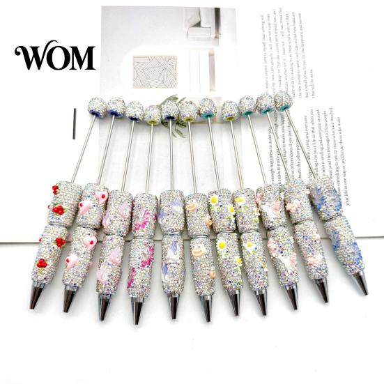 Diamond Beaded Pen DIY Glow-in-the-Dark Pen, Rhinestone Ballpoint Pens with Cartoon Charms, Cute Glitter Writing Character Design Tools for
