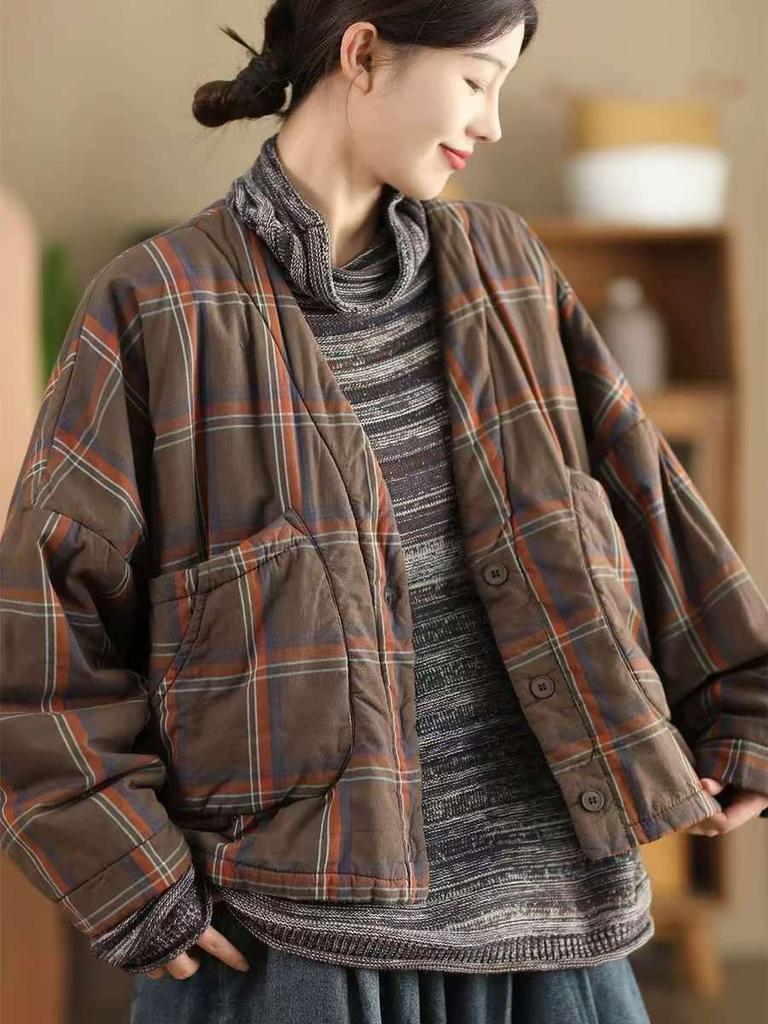 Johnature Женское зимнее винтажное плетеное пальто с V-образным вырезом в китайском стиле с большими карманами и длинными рукавами, модное пальто