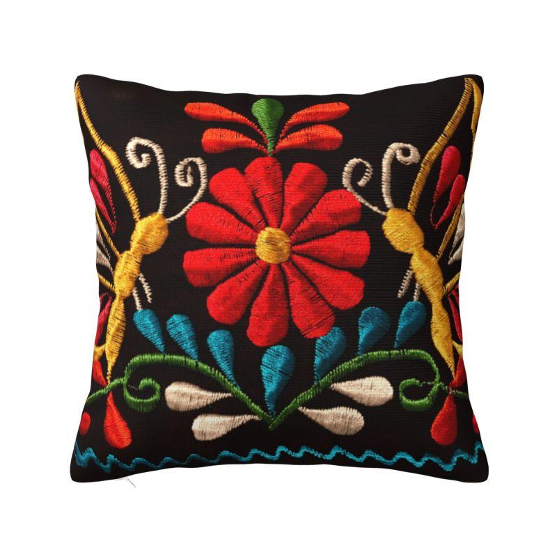 Mexican Flower Patchwork Print Cushion Cover x cm Polyester Velvet Throw Pillow Case For Sofa Decoration Bedding Pillowcase