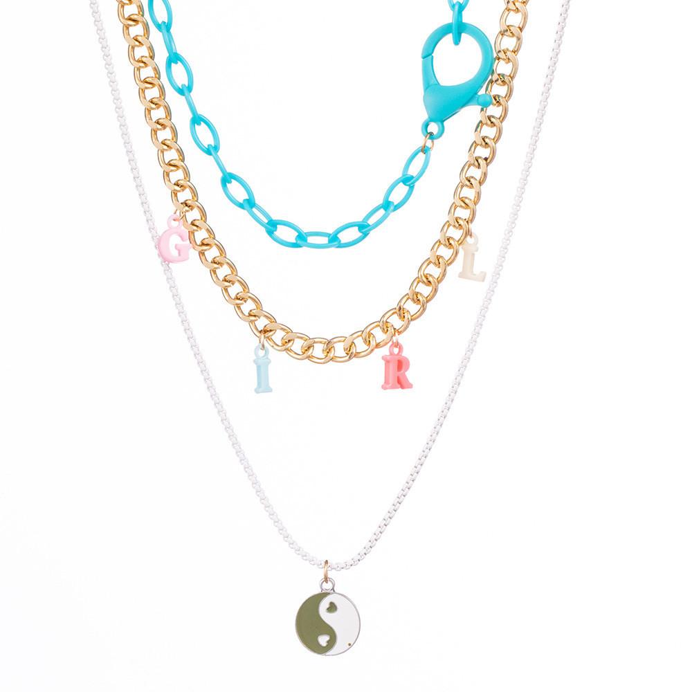 Модное многослойное ожерелье из сплава с буквами и черепом и фруктами для модных женщин