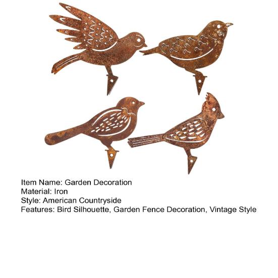4 шт. Металлические птицы, садовые украшения, ржавые статуи птиц, дворовое искусство, силуэт птицы, знак для украшения столба забора в саду фермерского дома